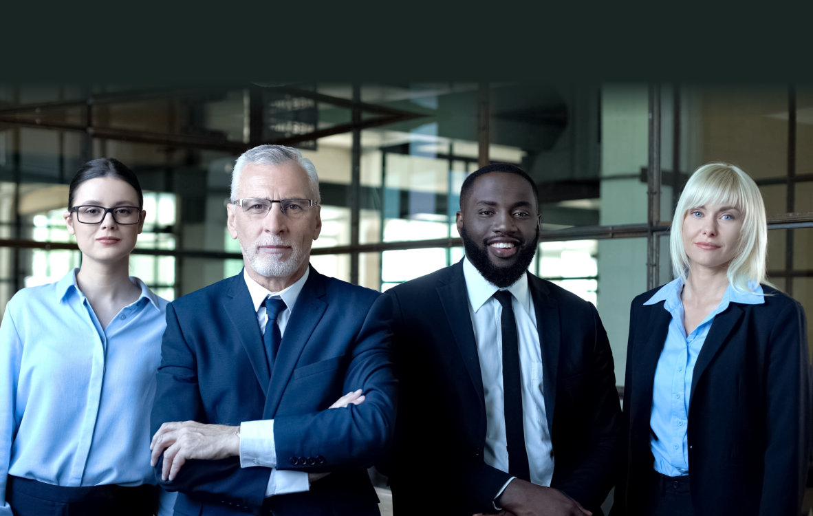 Business people in suits looking camera