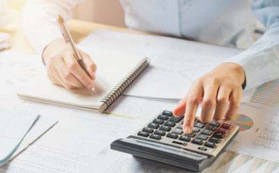 accountant working on desk in office